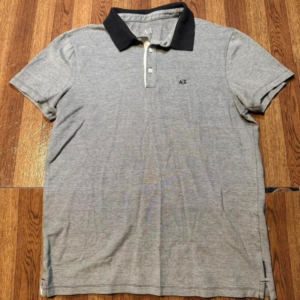 Armani Exchange Grey Black Golf Polo Button Dress Shirt Fits Small
